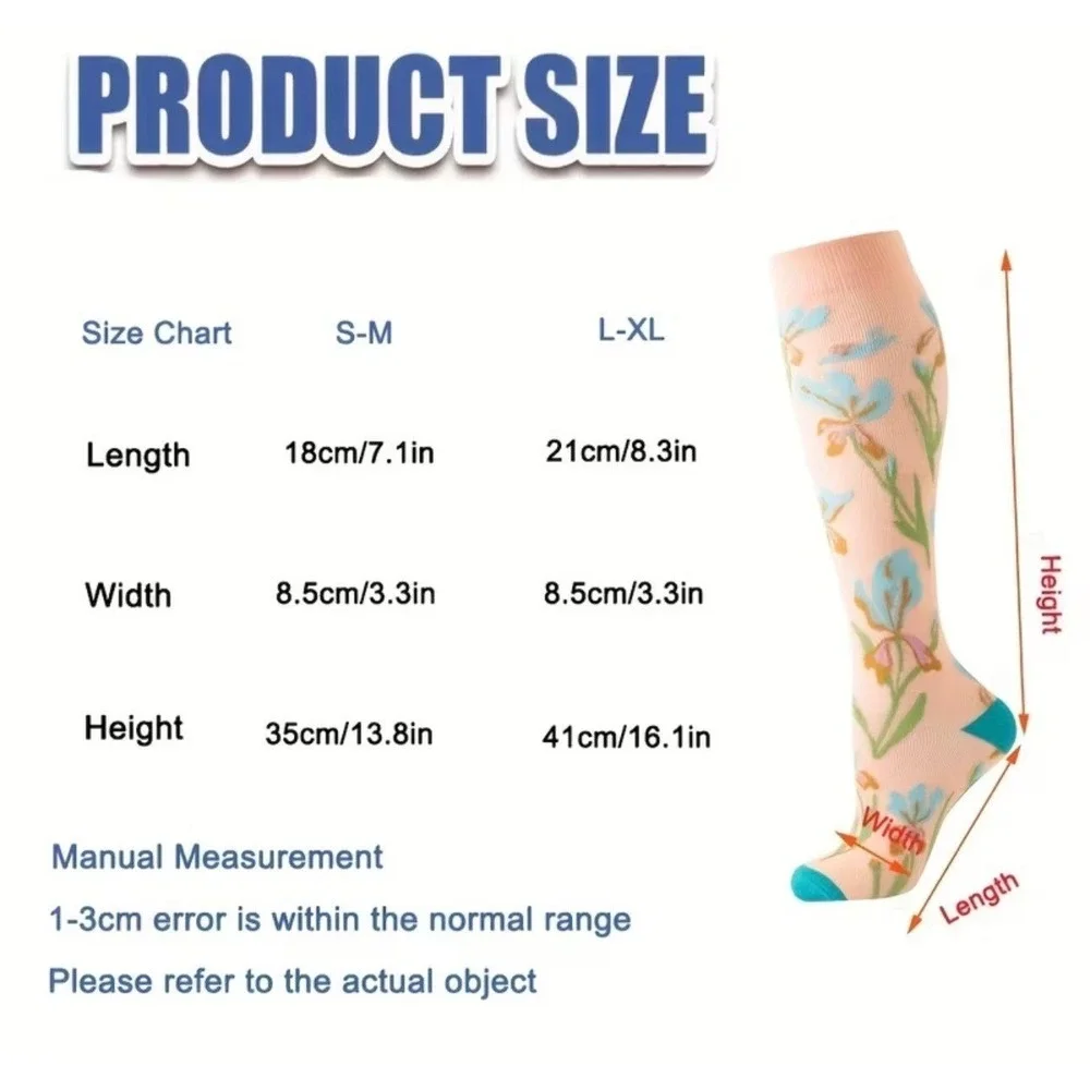Unisex 15-20 mmHg Compression Socks S/M Knee High Medical Floral 2‎ Pack NEW